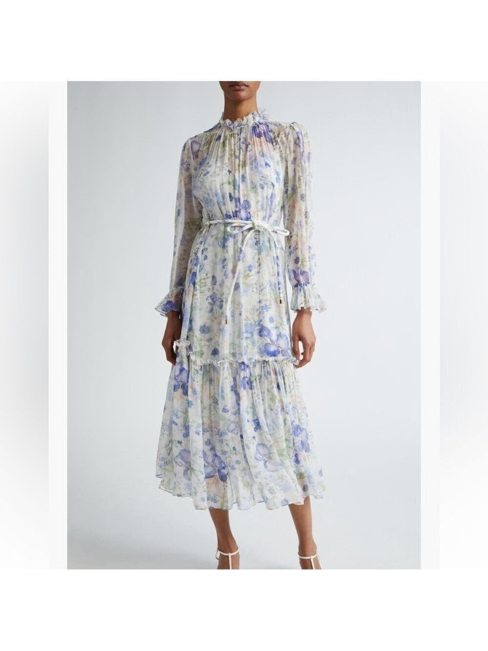 Zimmermann Blue and White Floral Long Sleeve Dress